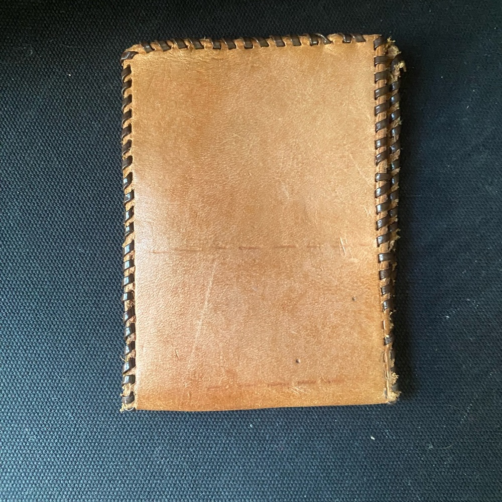 Vintage Handmade Tan and Brown Leather Memo Pad Note Holder Tooled Stamped - Picture 3 of 4